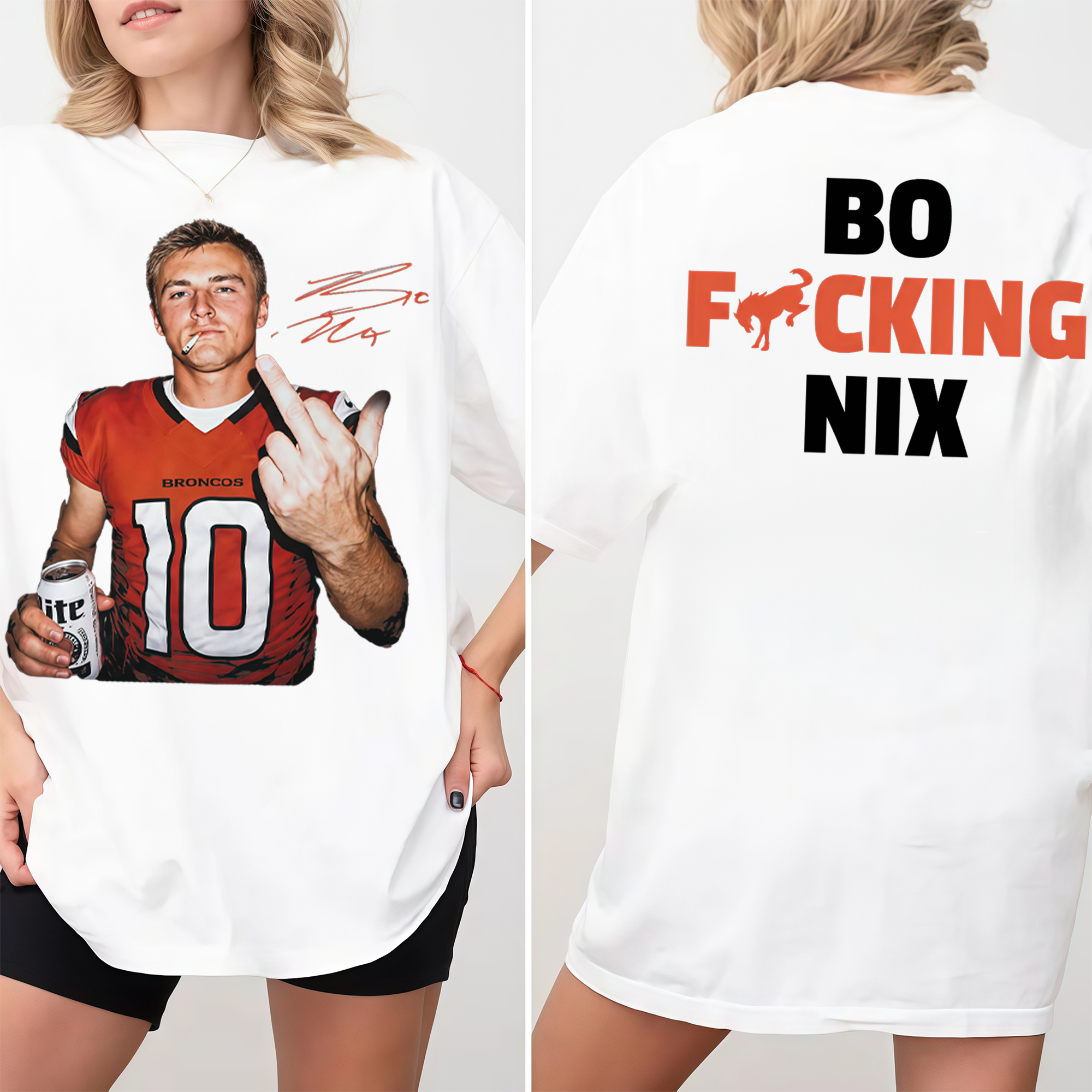 Bo Nix Broncos #10 Graphic Tee , Bold & Edgy Football Fan Apparel