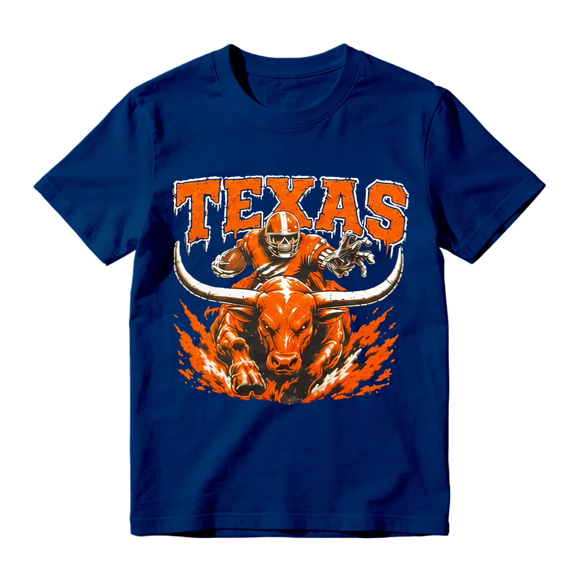 Longhorn Bull Football Player Graphic T-Shirt - College Game Day Fan Tee