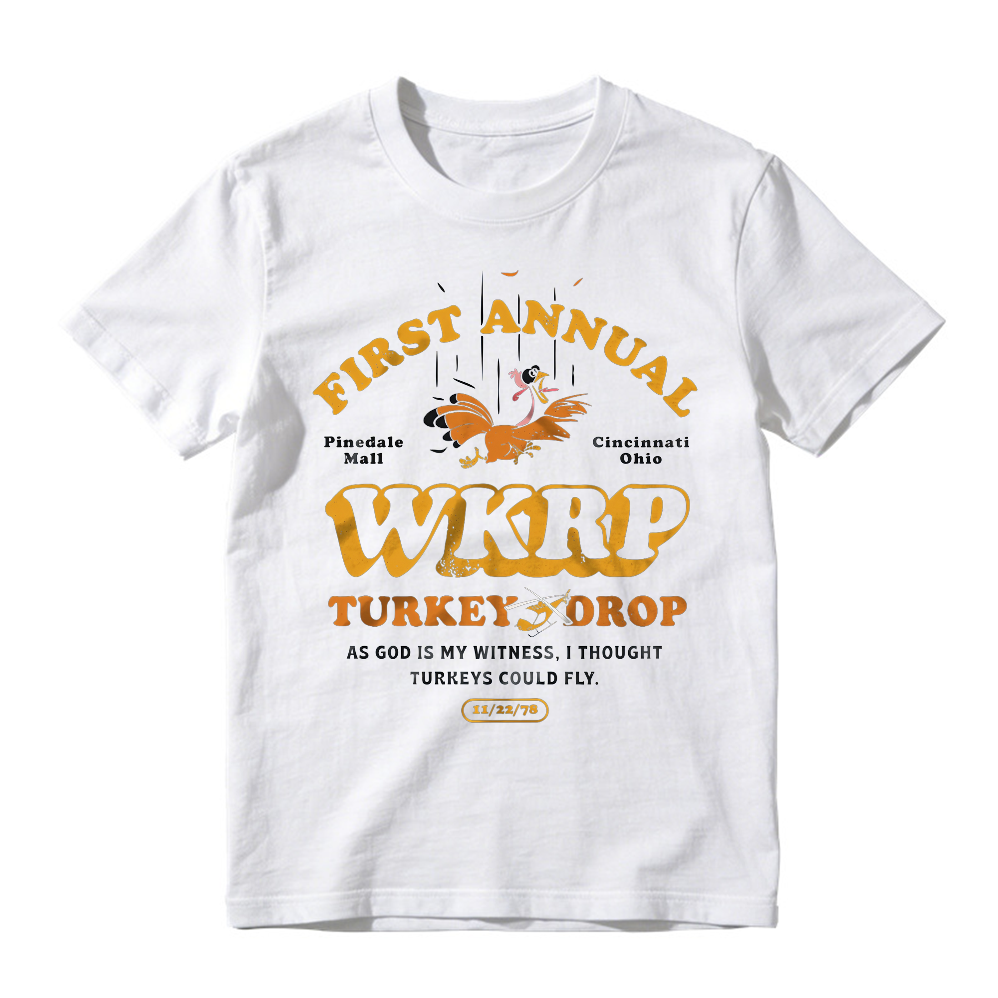 First Annual WKRP Turkey Drop T-Shirt Vintage Funny Thanksgiving Comedy Graphic Tee