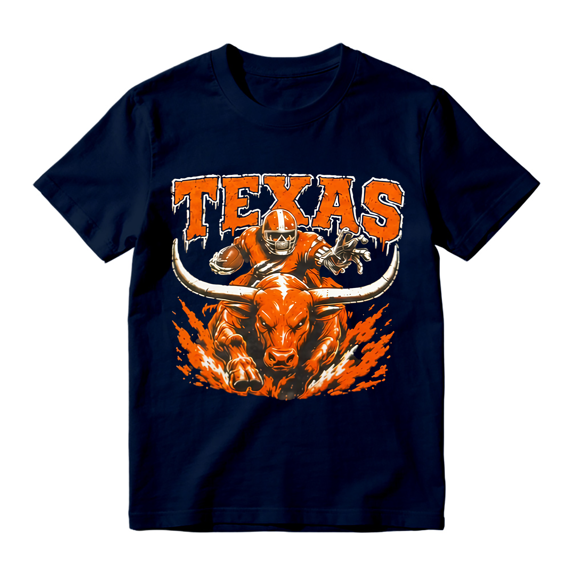 Longhorn Bull Football Player Graphic T-Shirt - College Game Day Fan Tee