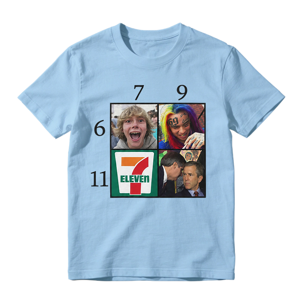 Funny 6 7 9 11 Meme Grid George Bush & 6ix9ine Graphic Tee