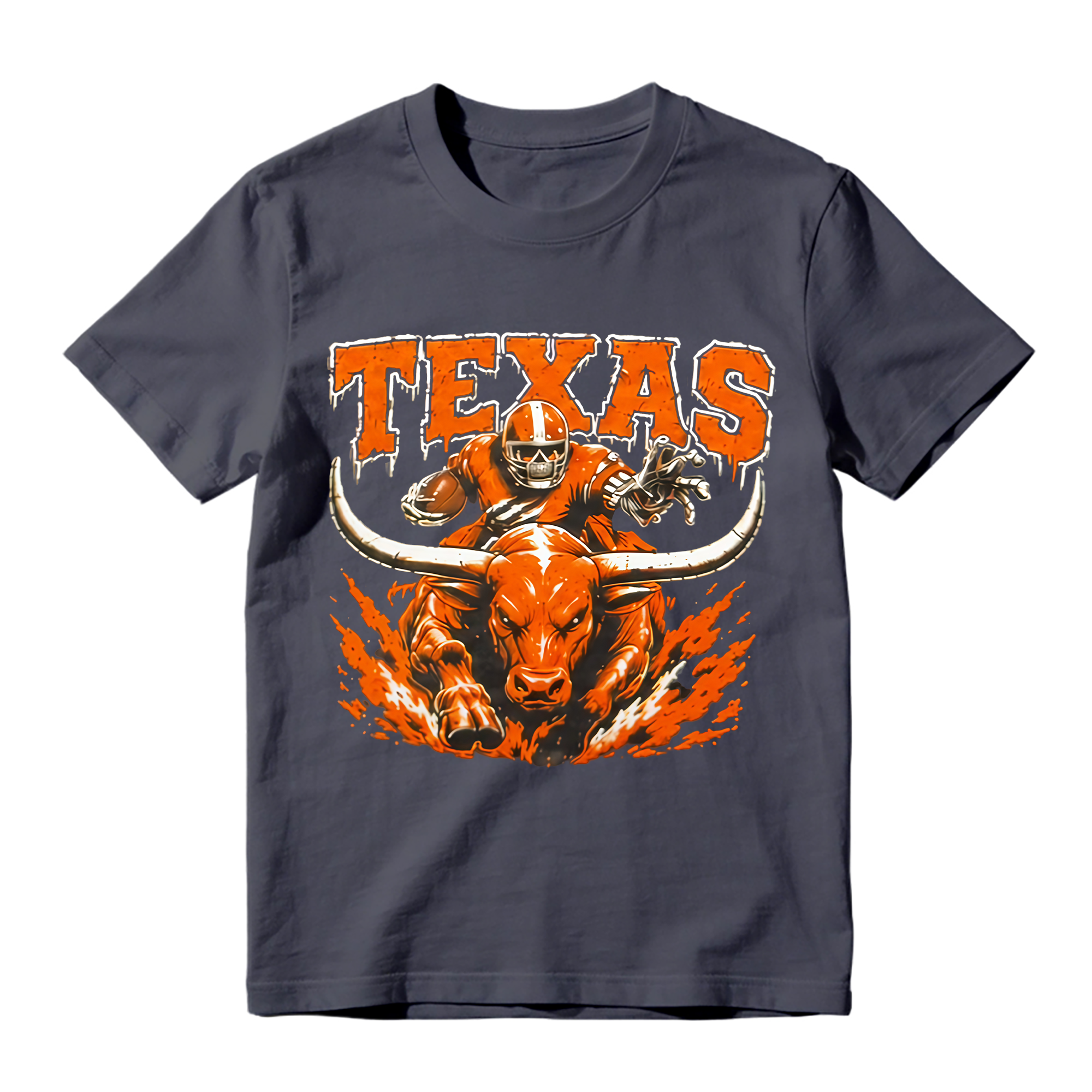 Longhorn Bull Football Player Graphic T-Shirt - College Game Day Fan Tee
