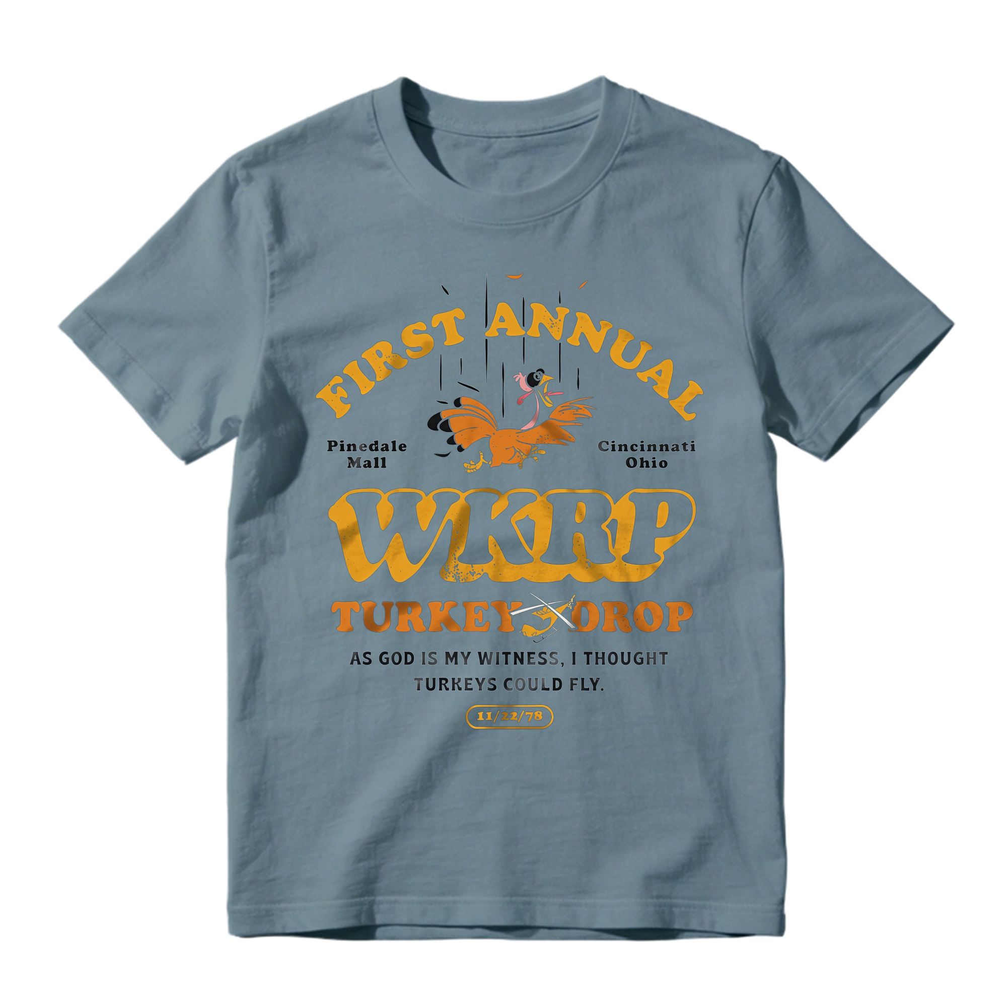 First Annual WKRP Turkey Drop T-Shirt Vintage Funny Thanksgiving Comedy Graphic Tee