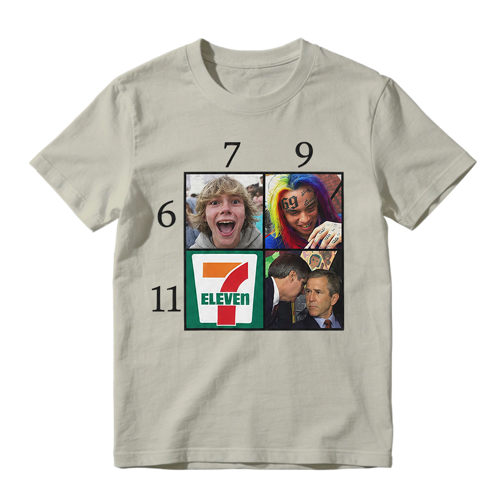 Funny 6 7 9 11 Meme Grid George Bush & 6ix9ine Graphic Tee