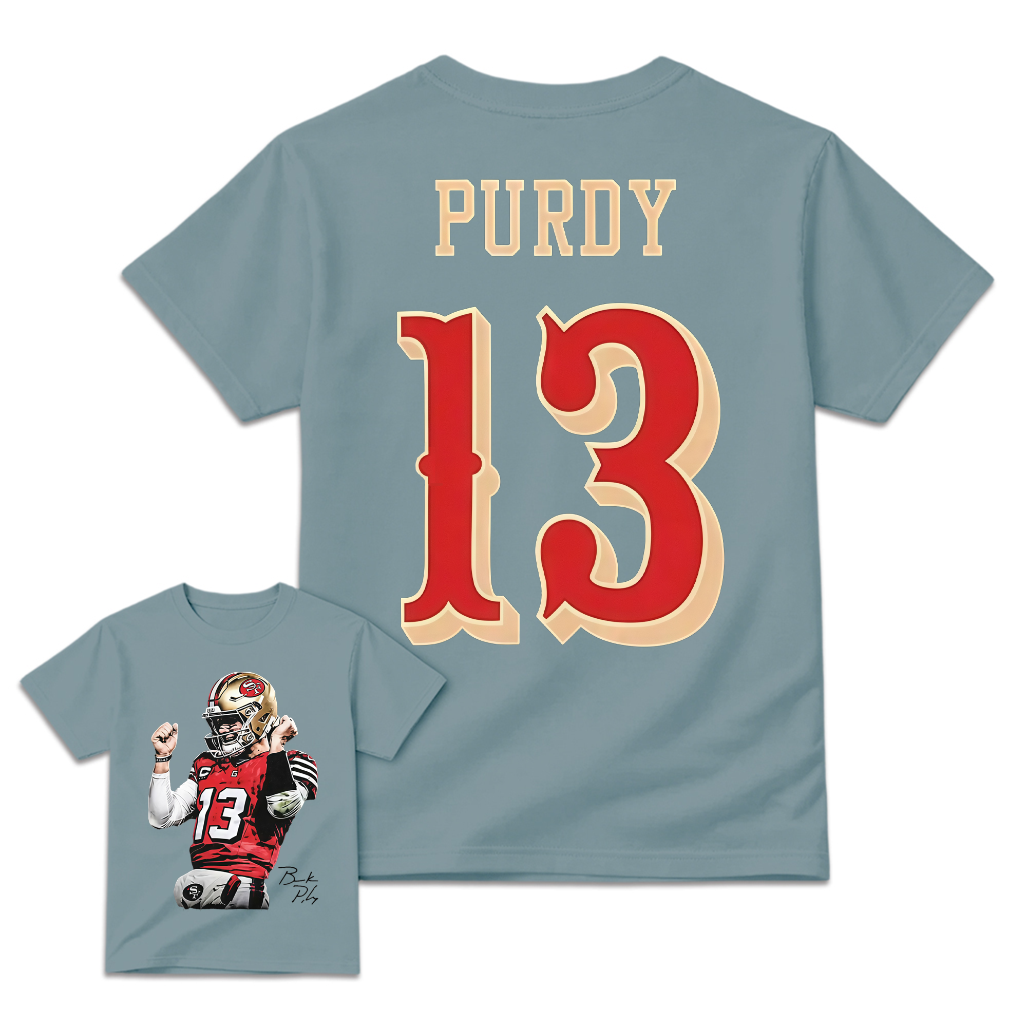 Men's Brock Purdy #13  Cotton T-Shirt Bay Area Football Fan Graphic Tee Vintage Heavyweight Short Sleeve Casual Game Day Streetwear