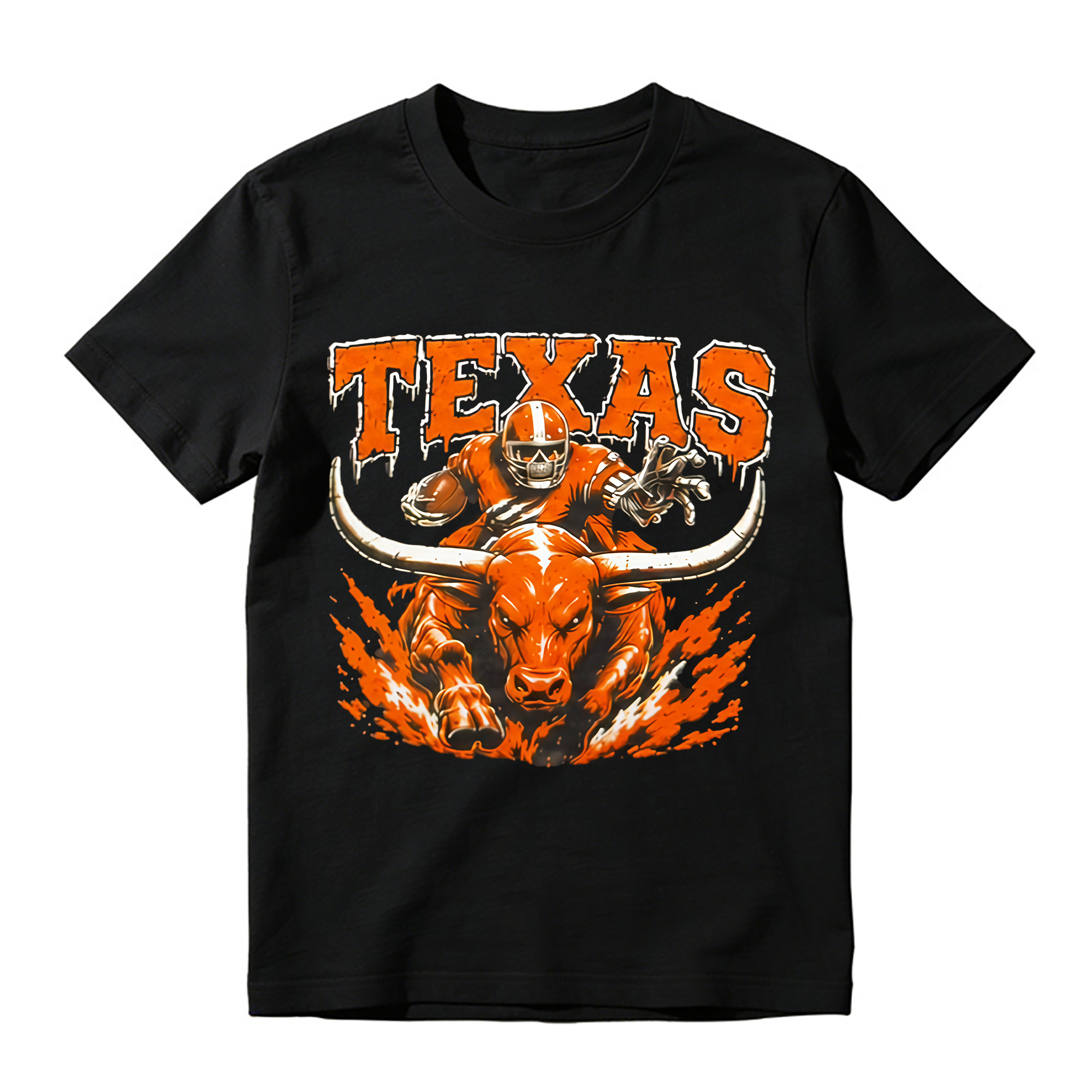 Longhorn Bull Football Player Graphic T-Shirt - College Game Day Fan Tee