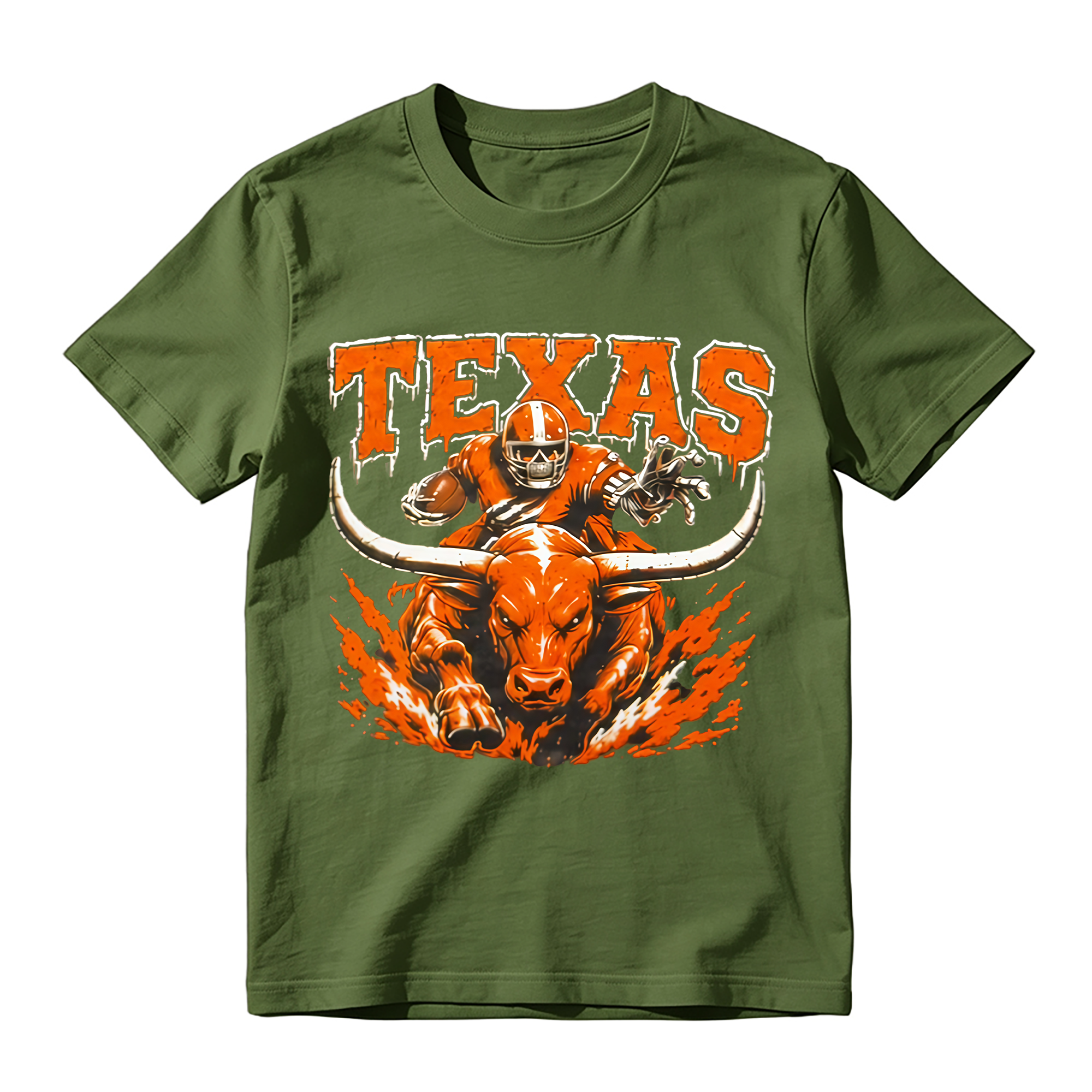 Longhorn Bull Football Player Graphic T-Shirt - College Game Day Fan Tee