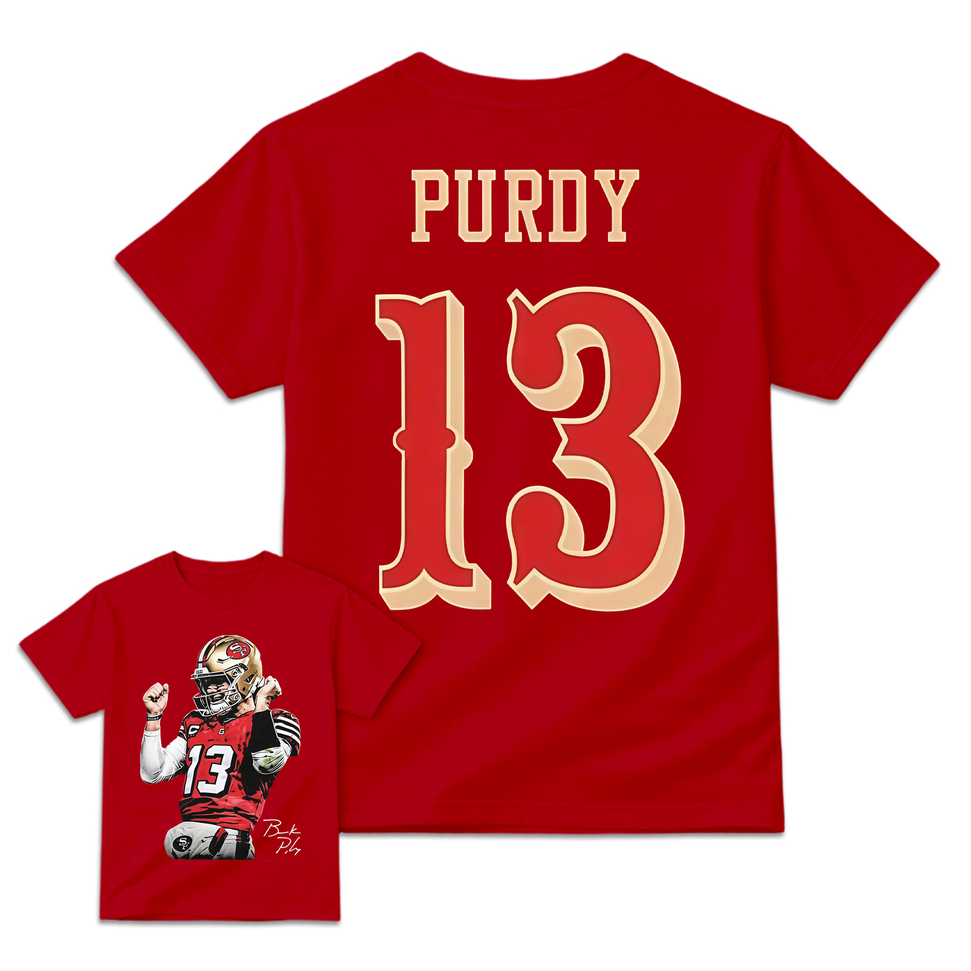 Men's Brock Purdy #13  Cotton T-Shirt Bay Area Football Fan Graphic Tee Vintage Heavyweight Short Sleeve Casual Game Day Streetwear