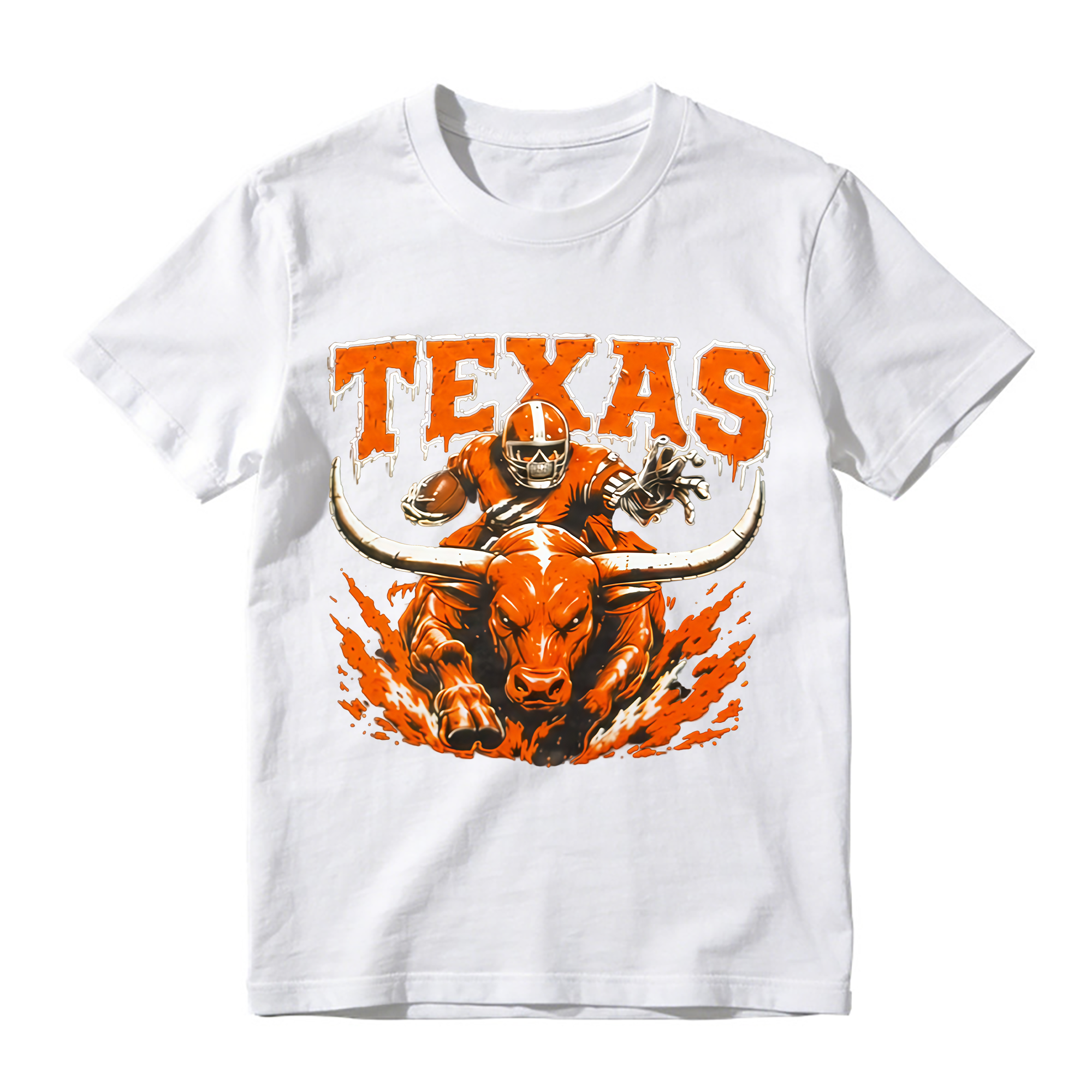Longhorn Bull Football Player Graphic T-Shirt - College Game Day Fan Tee