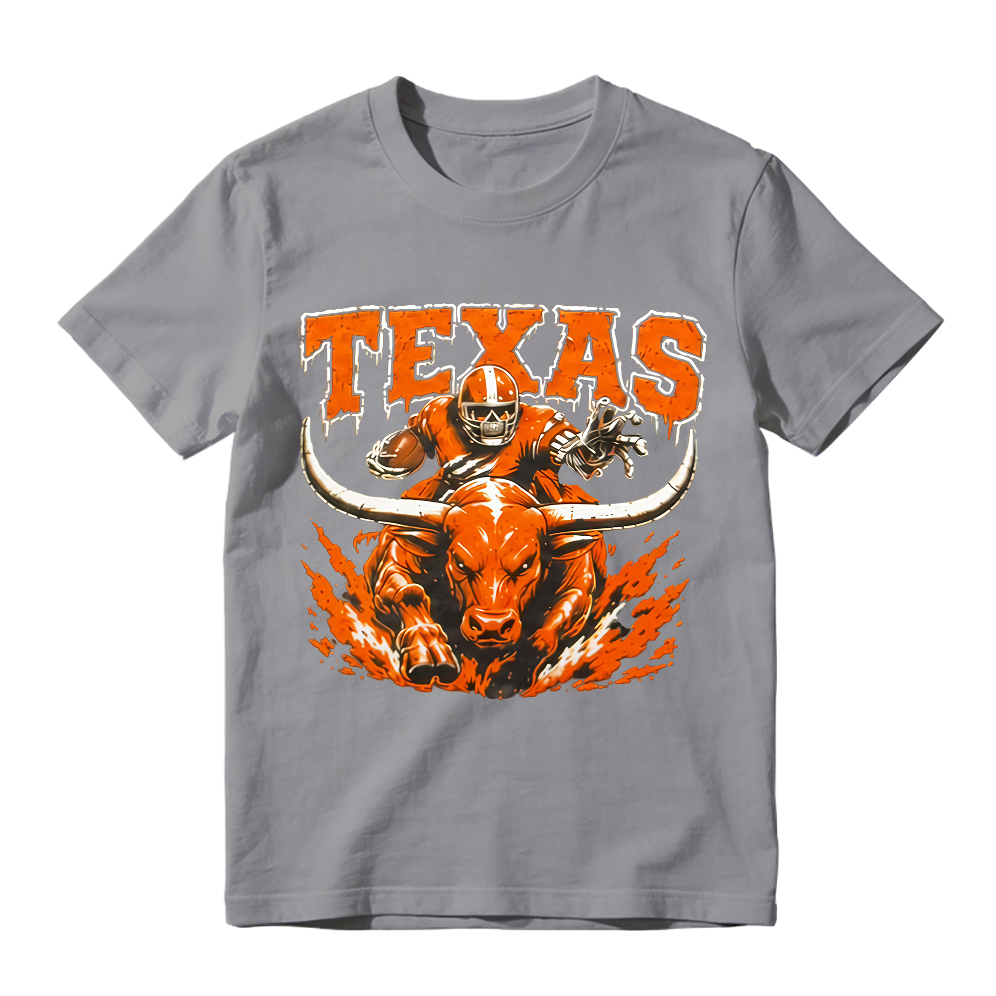 Longhorn Bull Football Player Graphic T-Shirt - College Game Day Fan Tee