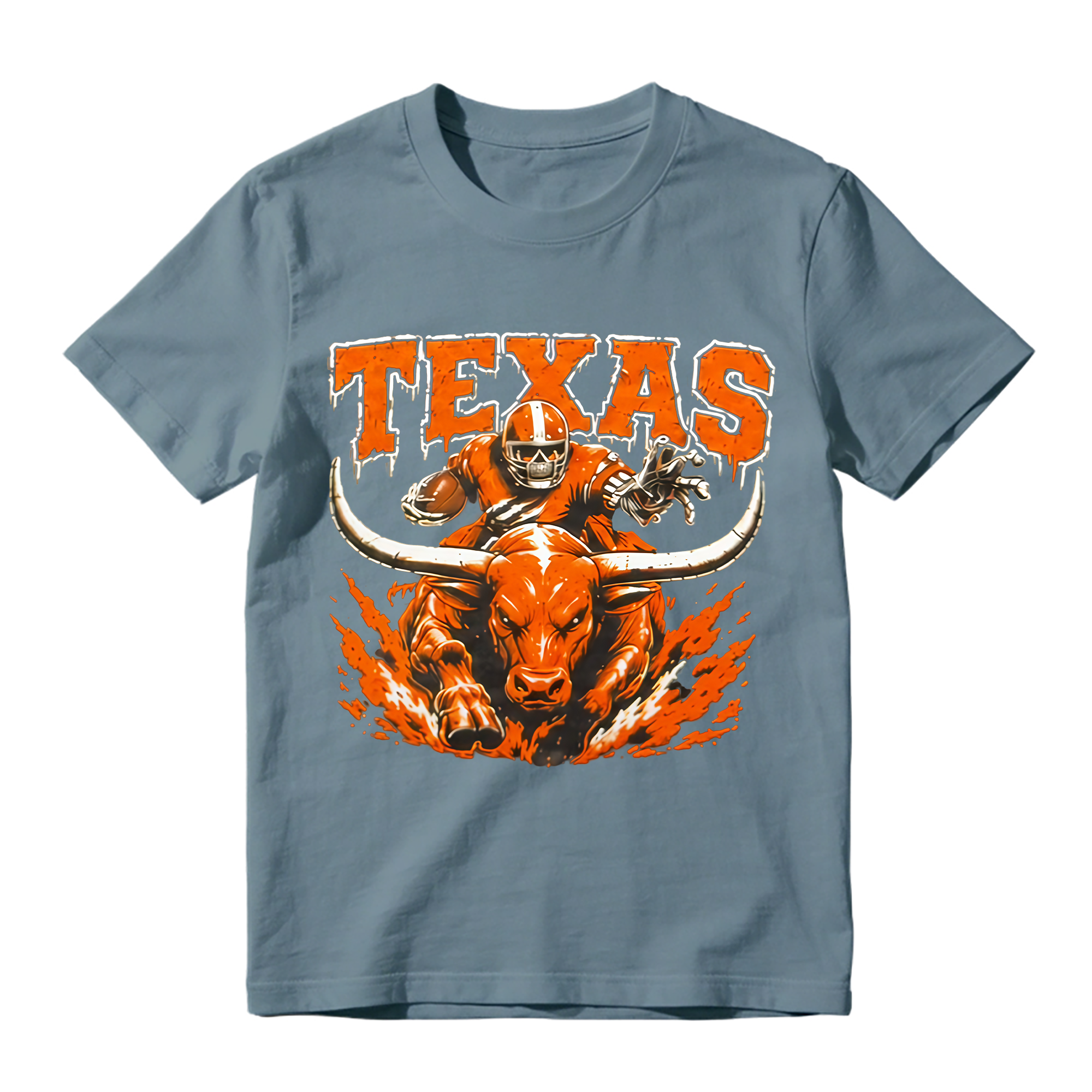Longhorn Bull Football Player Graphic T-Shirt - College Game Day Fan Tee