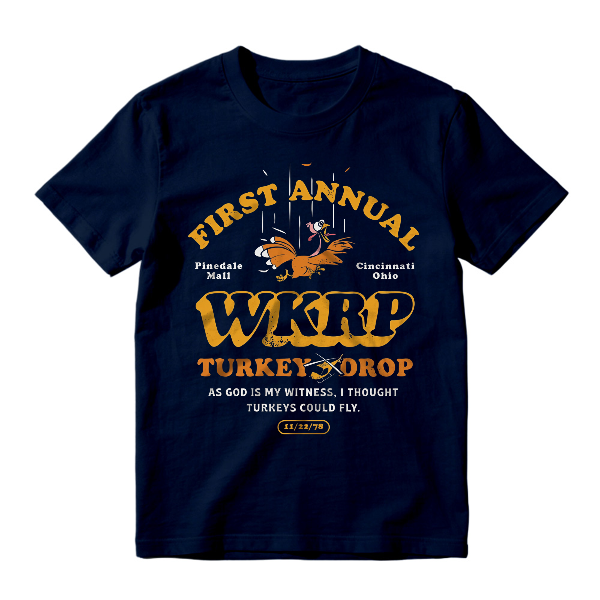 First Annual WKRP Turkey Drop T-Shirt Vintage Funny Thanksgiving Comedy Graphic Tee