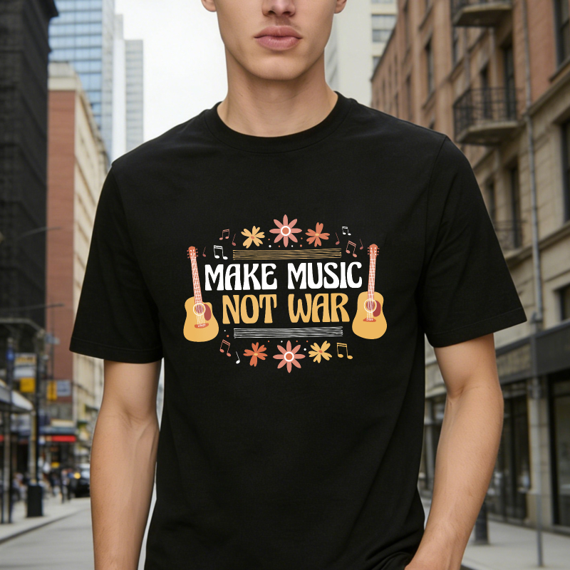 Make Music Not War Guitar Floral Notes Peace Love Unisex Classic T-shirt