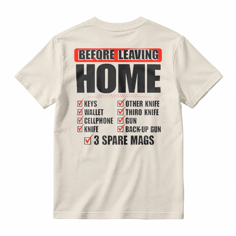 Before Leaving Home Checklist Keys Wallet Cellphone Knife Graphic T-shirt