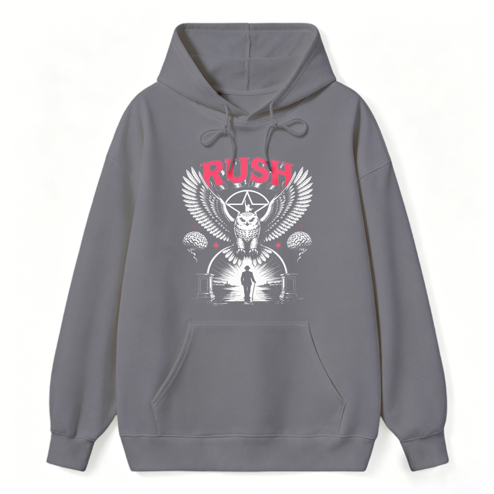 Rush Band Vintage Rock Music Owl Wing Graphic Hoodie