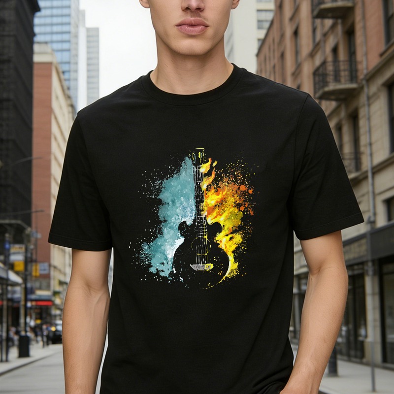 Electric Guitar Fire And Water Splash Art Unisex Classic T-shirt