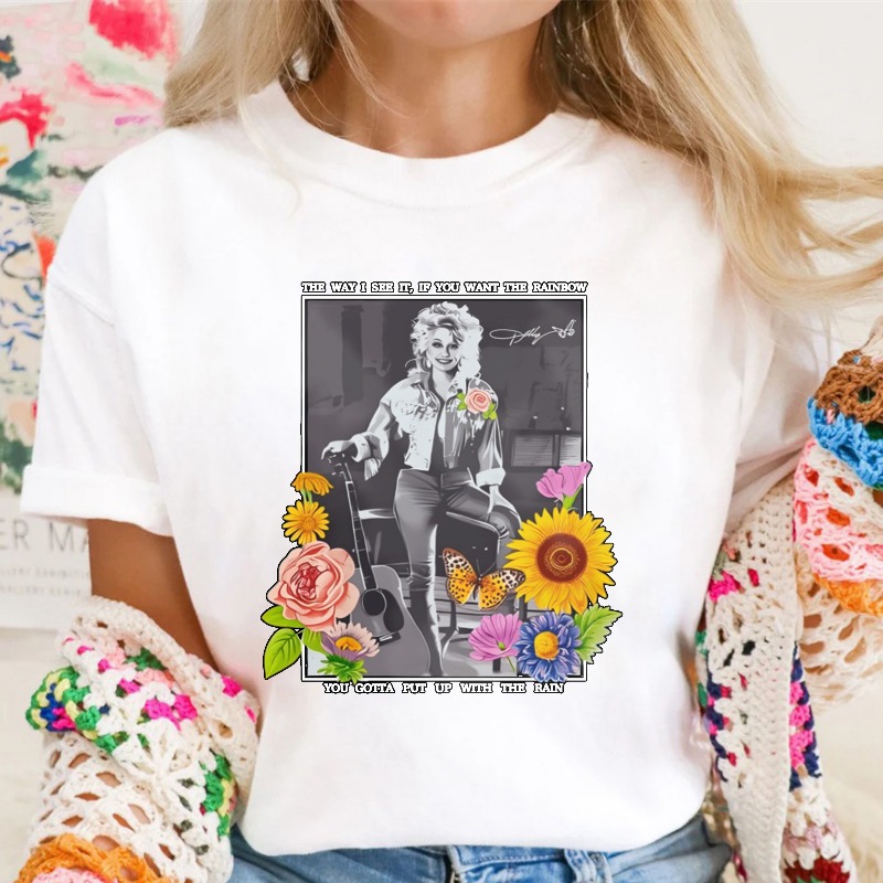 Do lly Parton The Way I See It If You Want The Rainbow You Gotta Put Up With The Rain Floral Butterfly Vintage T-shirt
