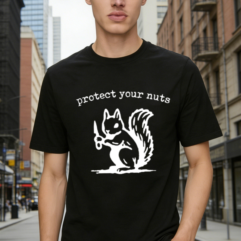 Protect Your Nuts Funny Squirrel With Knife Graphic T-shirt