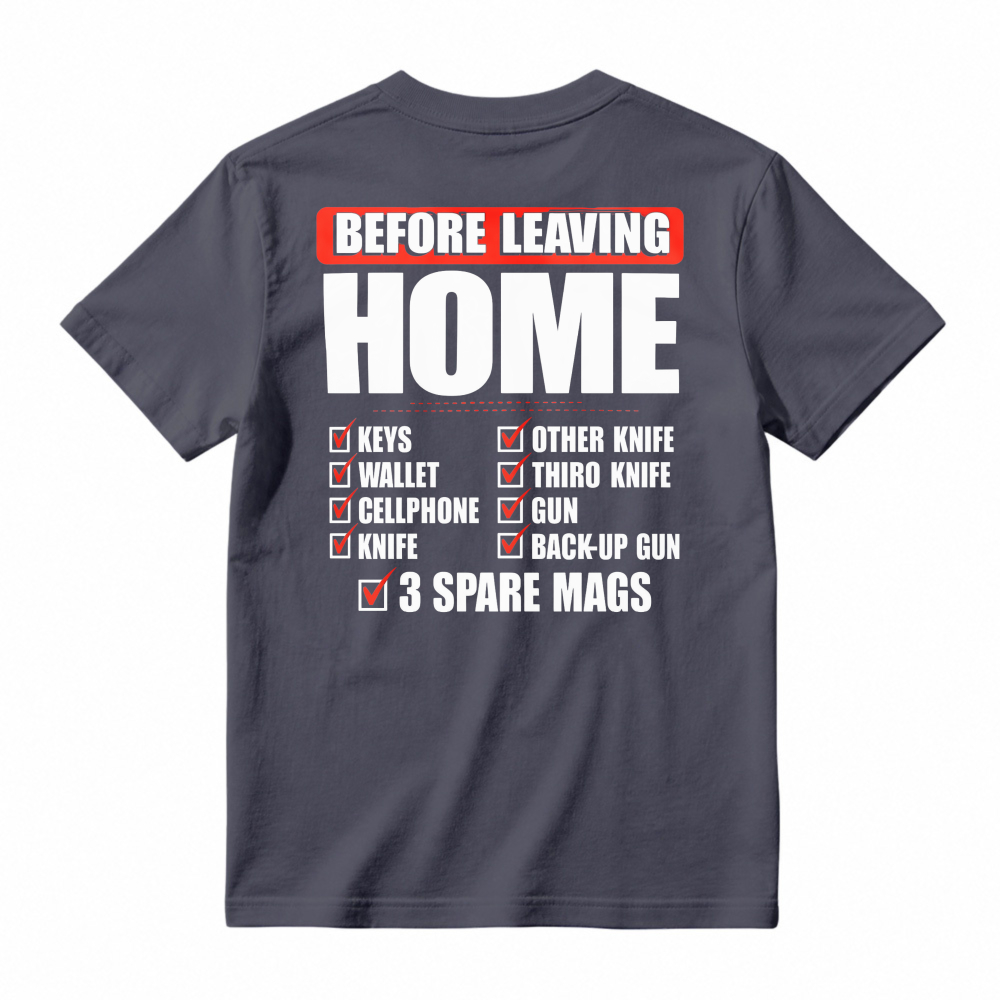 Before Leaving Home Checklist Keys Wallet Cellphone Knife Graphic T-shirt