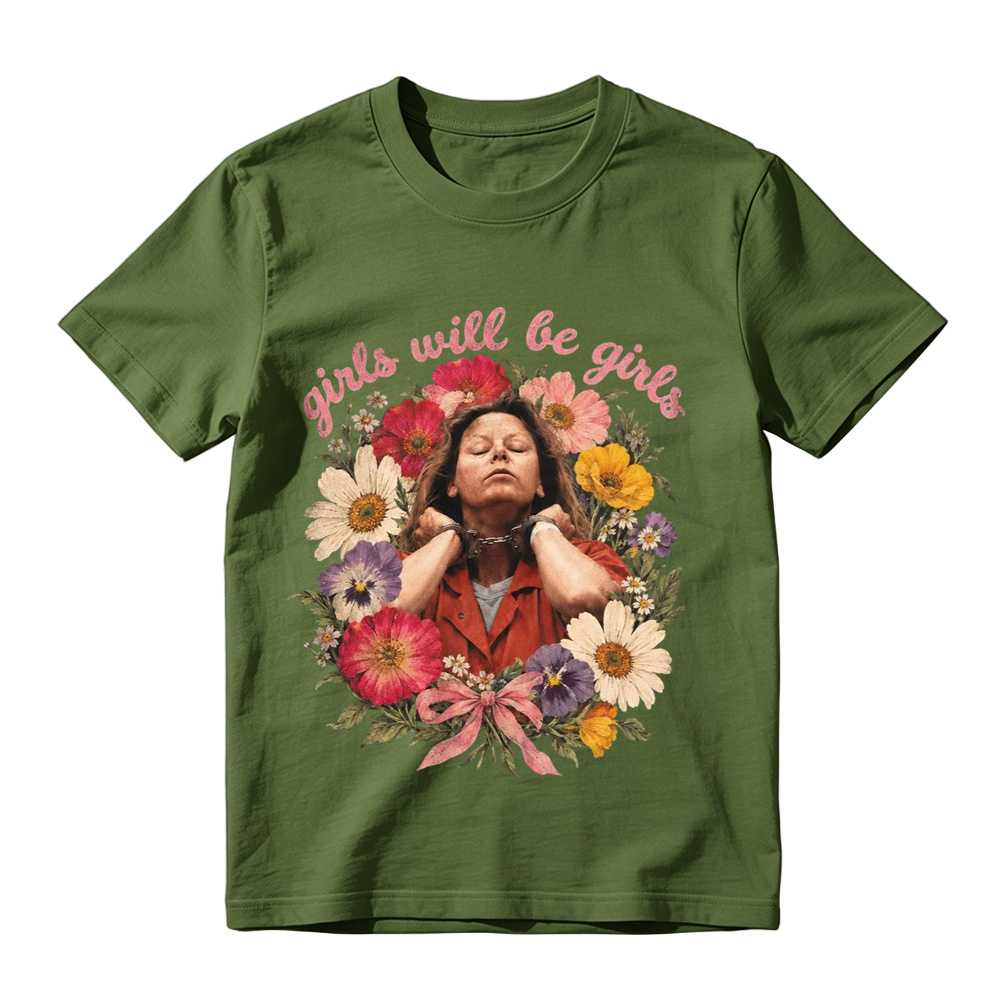 Girls Will Be Girls Floral Mugshot Graphic T-Shirt