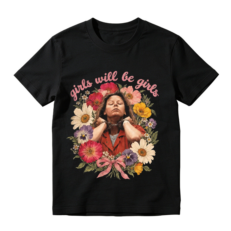 Girls Will Be Girls Floral Mugshot Graphic T-Shirt