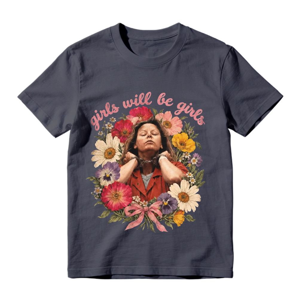 Girls Will Be Girls Floral Mugshot Graphic T-Shirt
