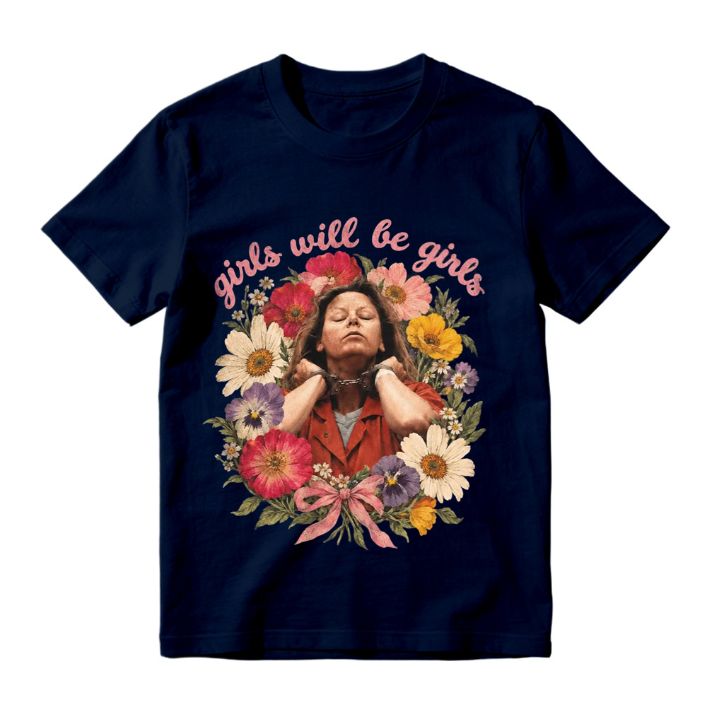 Girls Will Be Girls Floral Mugshot Graphic T-Shirt