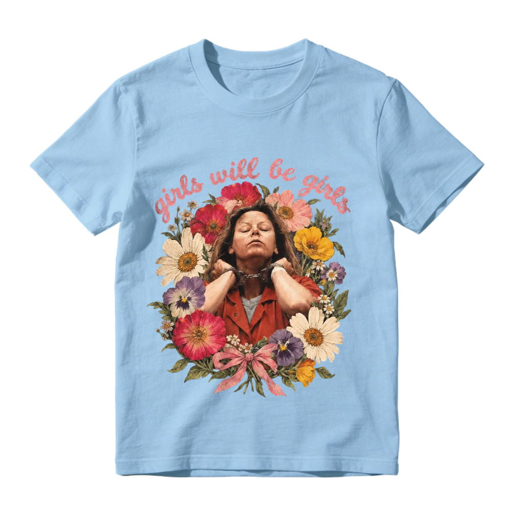 Girls Will Be Girls Floral Mugshot Graphic T-Shirt