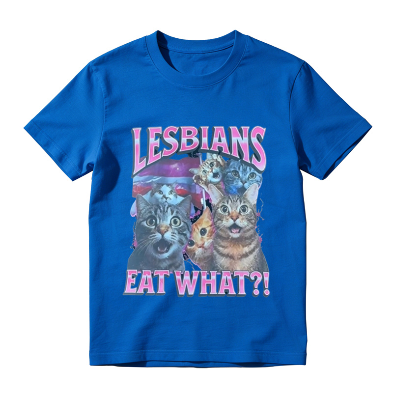 Funny Lesbians Eat What?! Retro Cat Graphic Tee Vintage Aesthetic Unisex T-Shirt