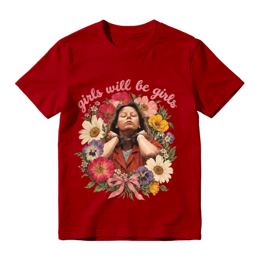 Girls Will Be Girls Floral Mugshot Graphic T-Shirt