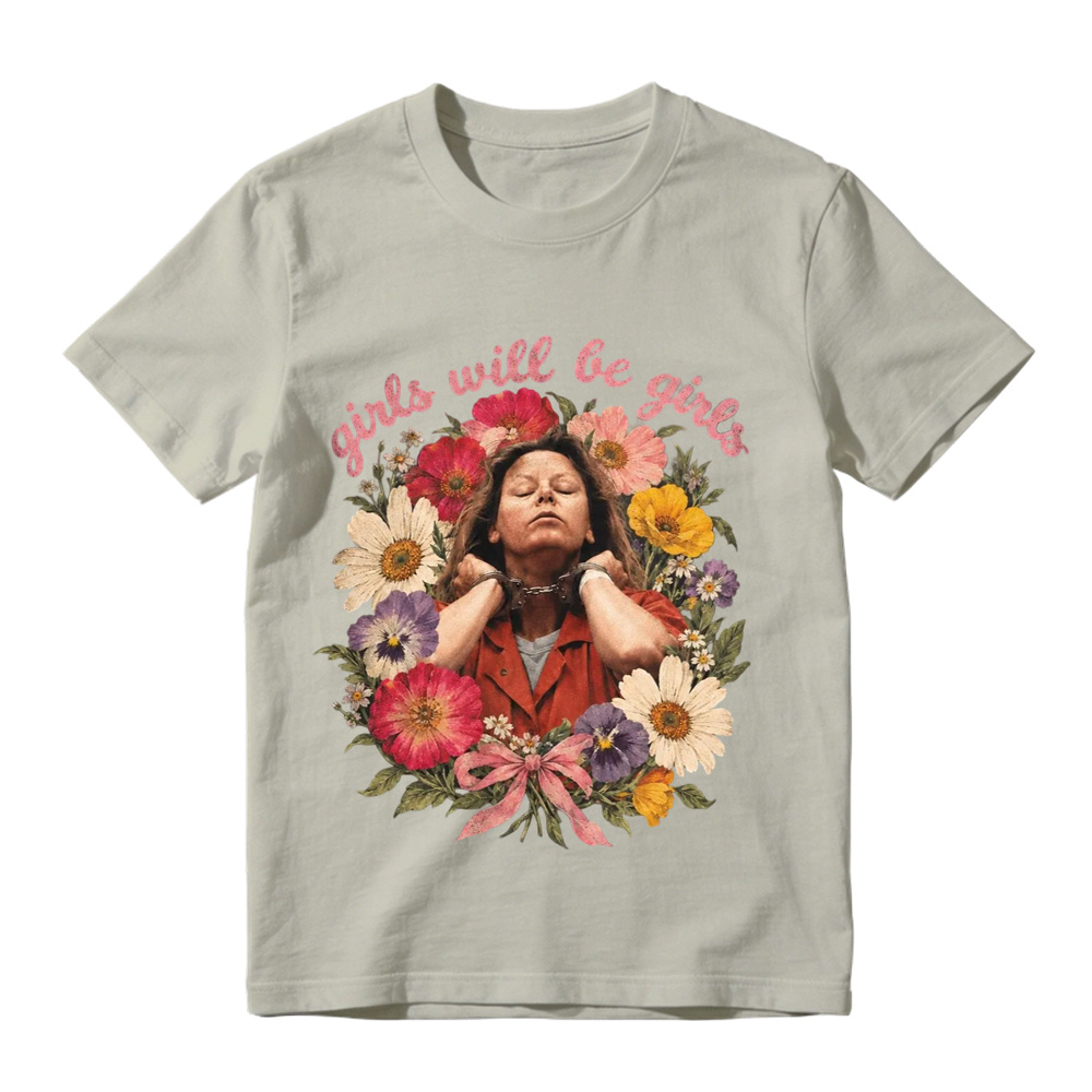 Girls Will Be Girls Floral Mugshot Graphic T-Shirt