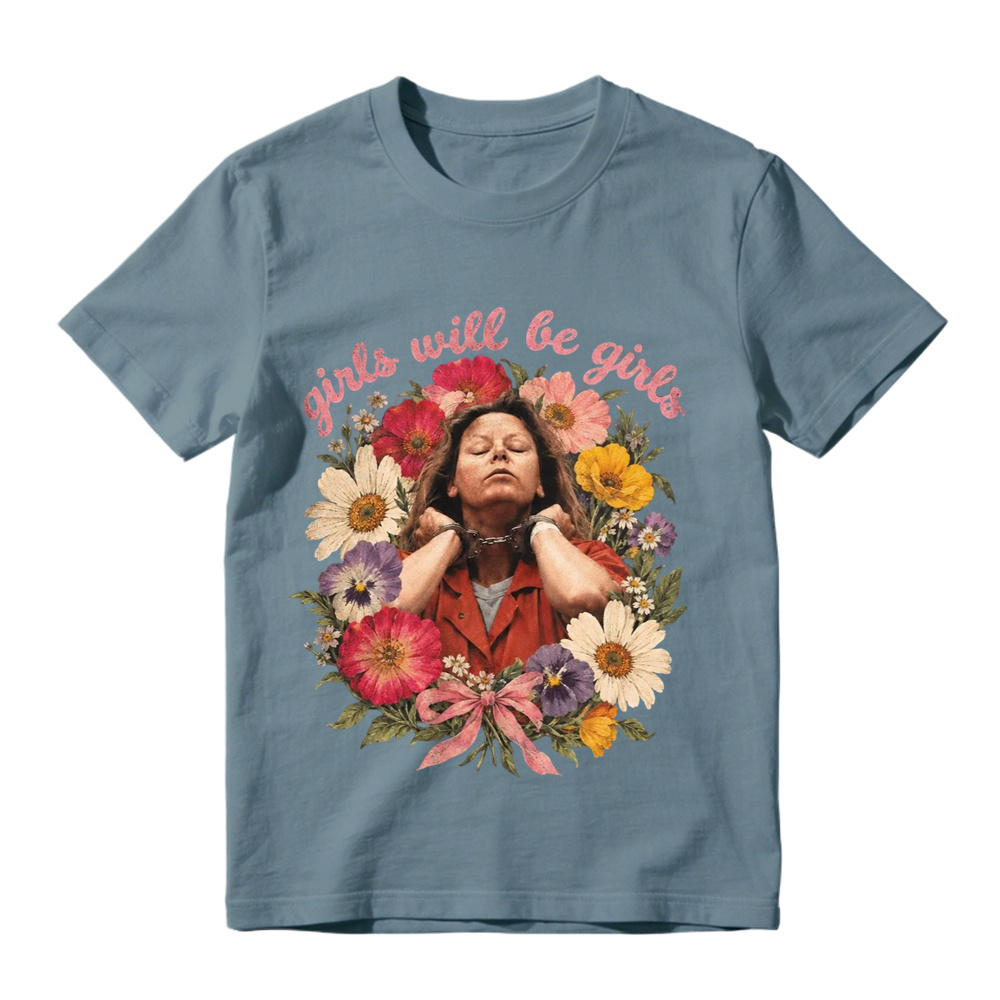 Girls Will Be Girls Floral Mugshot Graphic T-Shirt