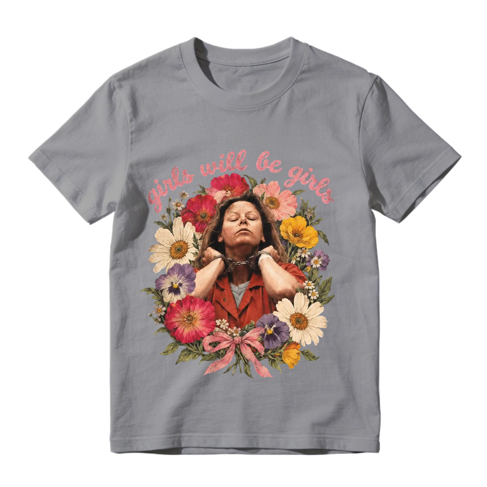 Girls Will Be Girls Floral Mugshot Graphic T-Shirt