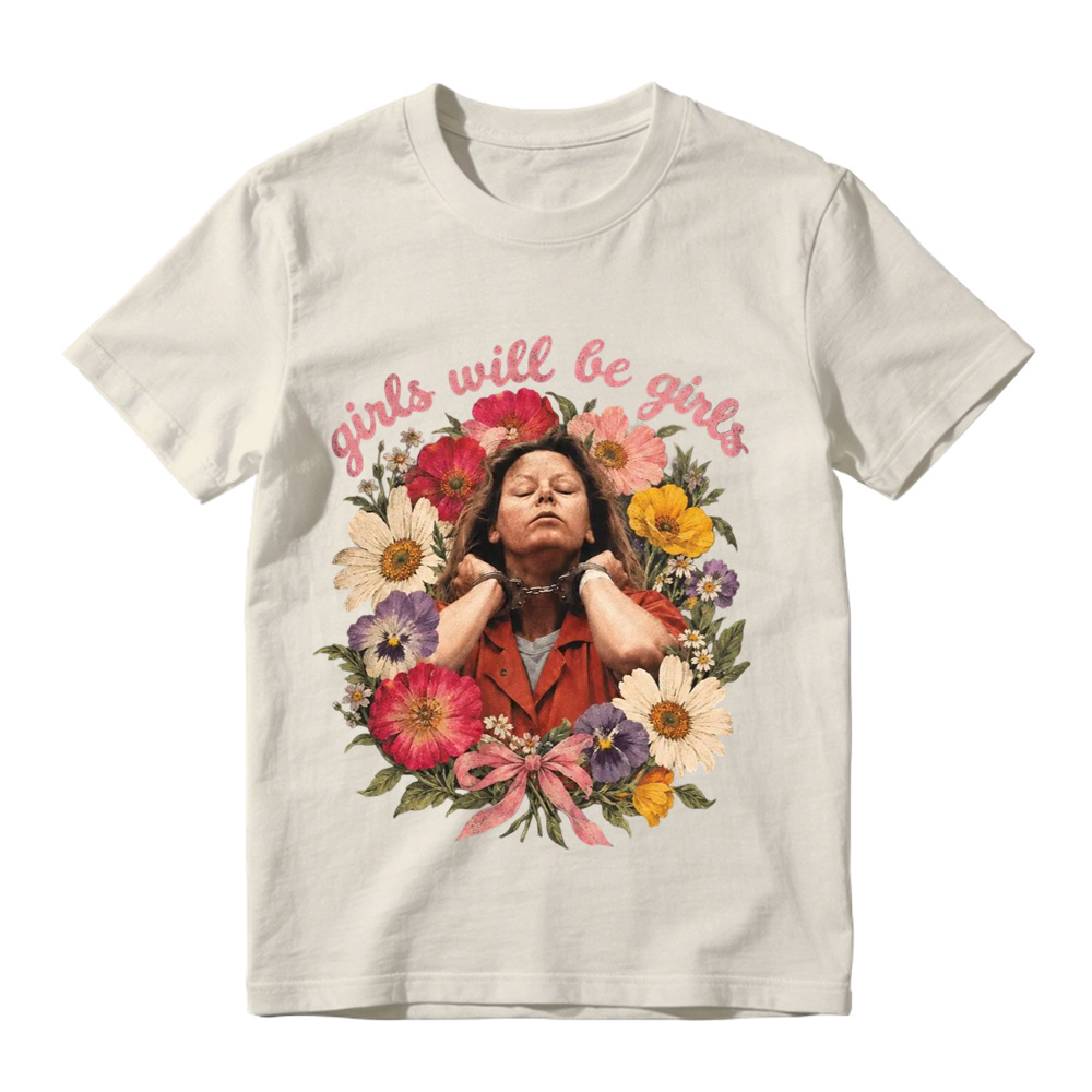 Girls Will Be Girls Floral Mugshot Graphic T-Shirt