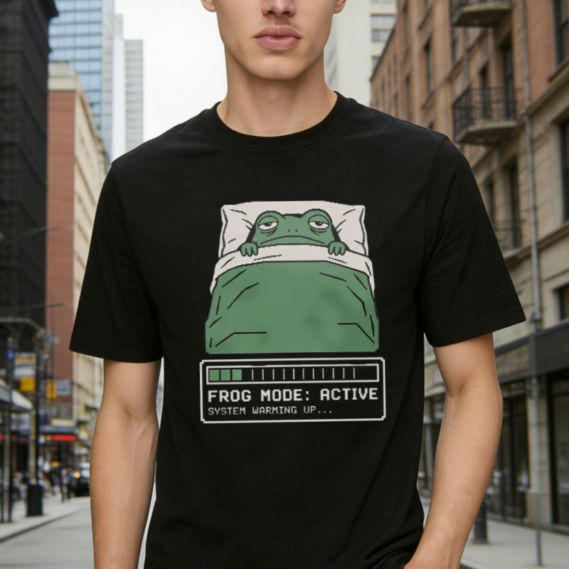 Frog Mode Active System Warming Up Funny Animal Graphic T-shirt
