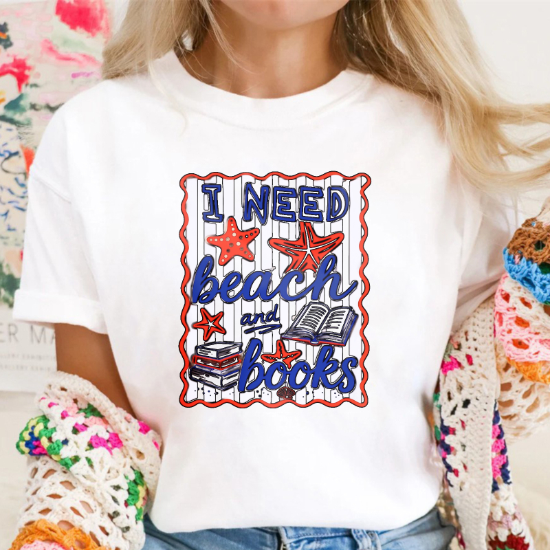 I Need Beach And Books Starfish Reading Graphic, Unisex Classic T-shirt