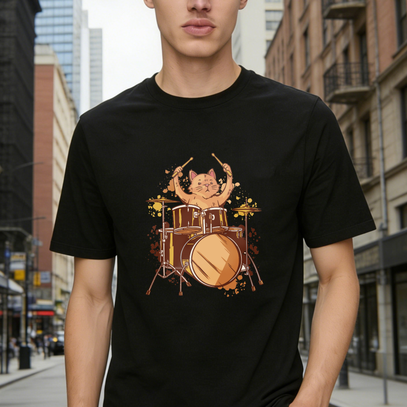 Cute Cat Playing Drum Set Graphic Unisex Classic T-shirt