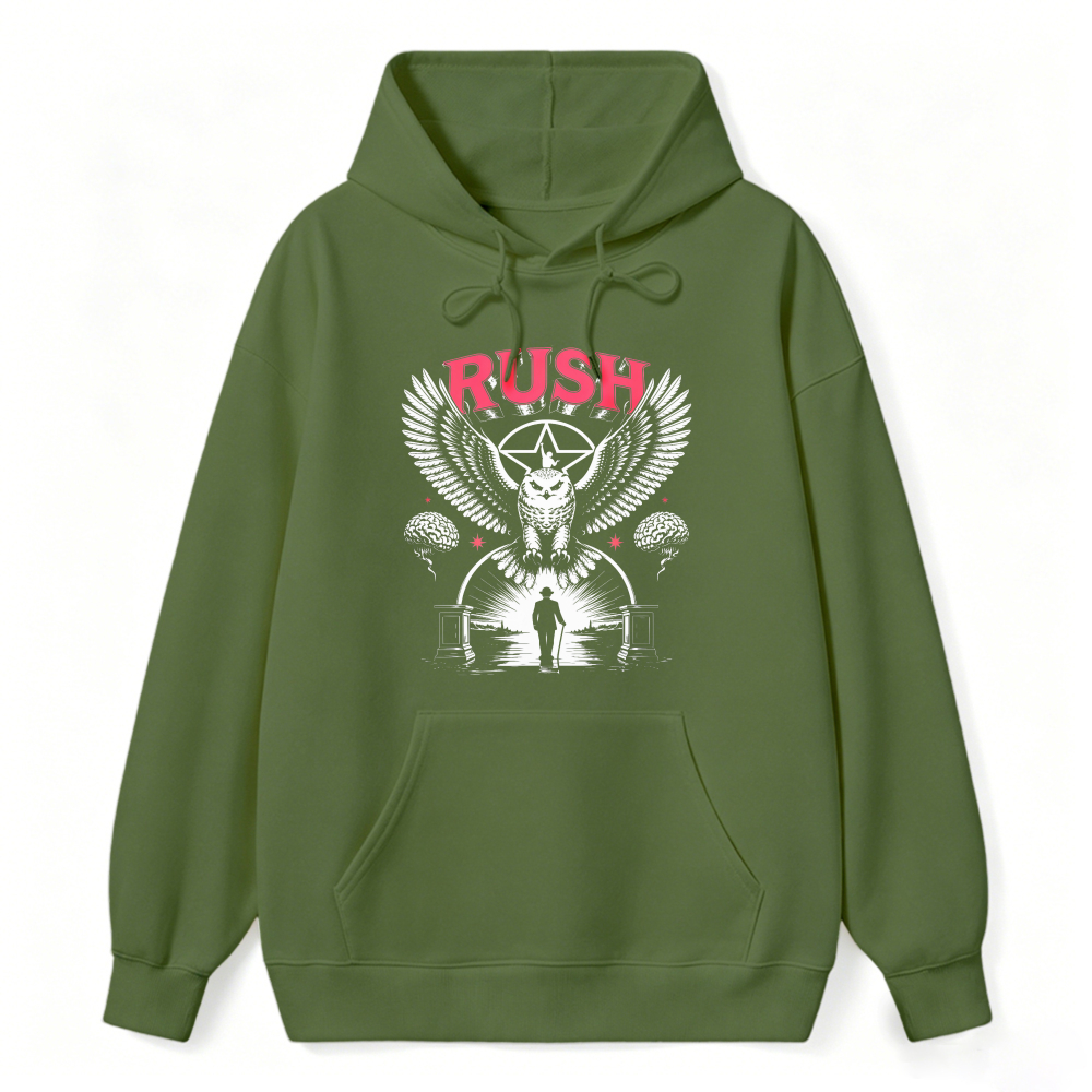 Rush Band Vintage Rock Music Owl Wing Graphic Hoodie