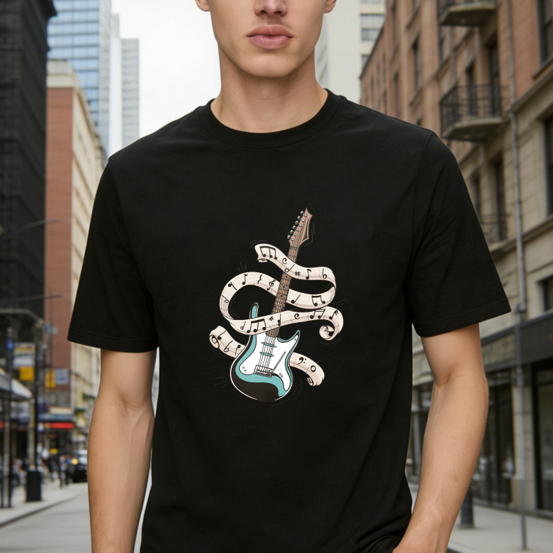 Electric Guitar With Musical Notes Ribbon Rock Music Art Unisex Classic T-shirt