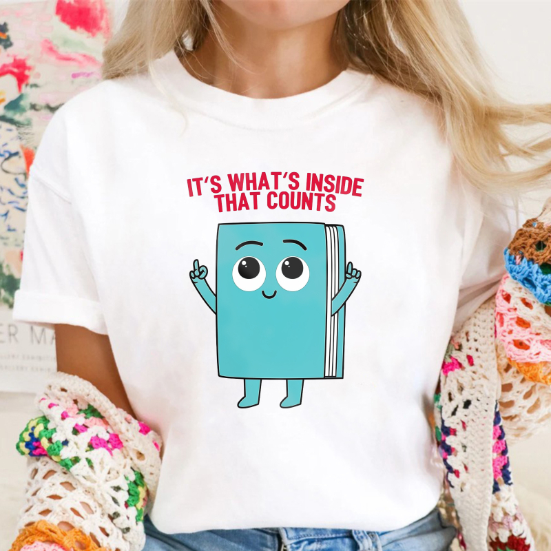 Cute Blue Book Character With It's What's Inside That Counts Quote, Unisex Classic T-shirt