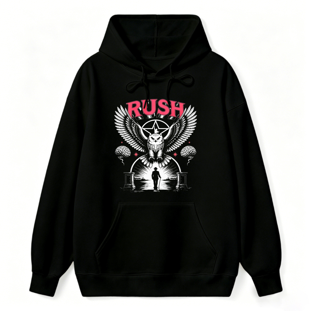 Rush Band Vintage Rock Music Owl Wing Graphic Hoodie
