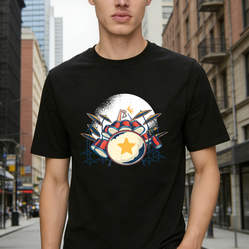 Retro Drum Set With Star And Moon Graphic Unisex Classic T-shirt