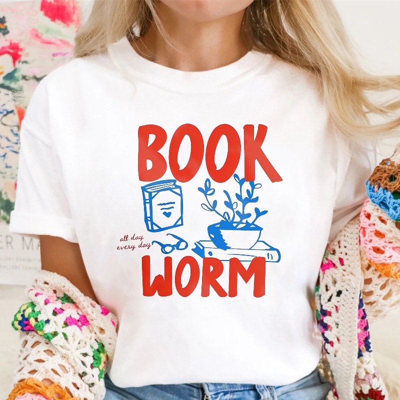 Book Worm, All Day Every Day, Reading Book And Plant Graphic, Unisex Classic T-shirt