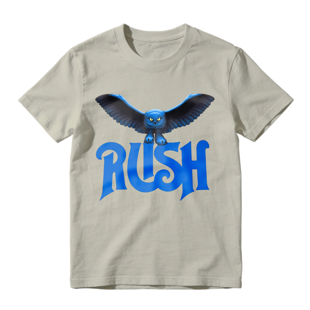 Blue Owl Bird With Rush Text Graphic T-shirt
