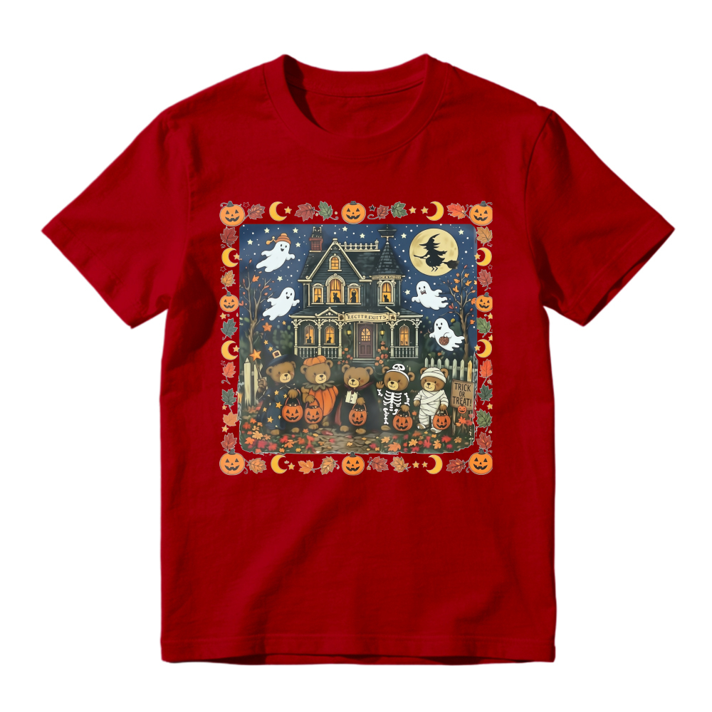 Halloween Haunted House With Ghosts Pumpkins And Kids In Costumes Unisex Classic T Shirt