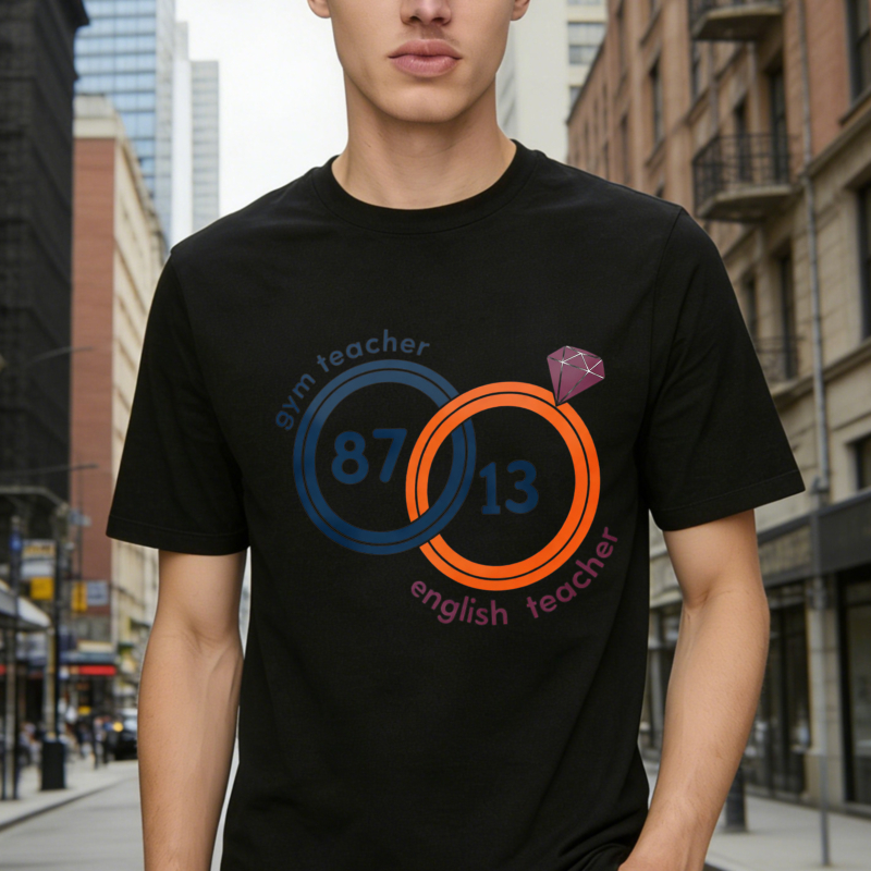 Gym Teacher And English Teacher Interlocking Rings With Numbers 87 And 13 And Purple Gem Unisex Classic T-shirt
