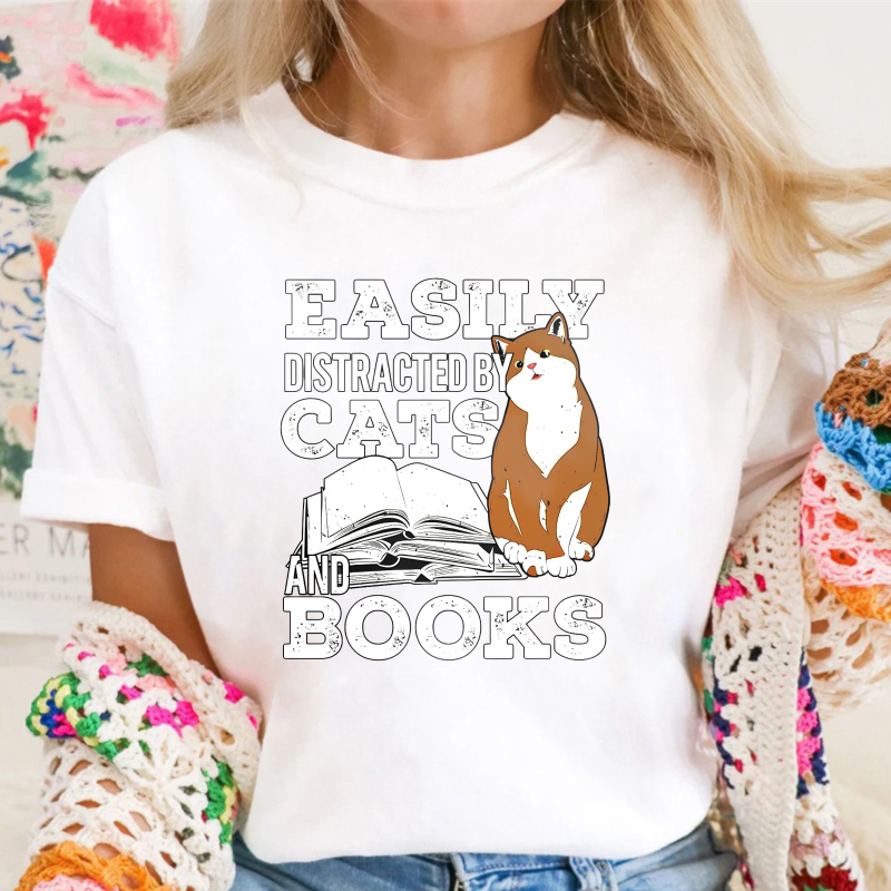 Easily Distracted By Cats And Books, Unisex Classic T-shirt
