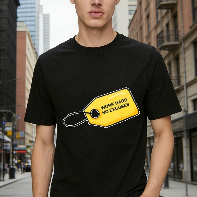 Work Hard No Excuses Yellow Tag Graphic T-shirt