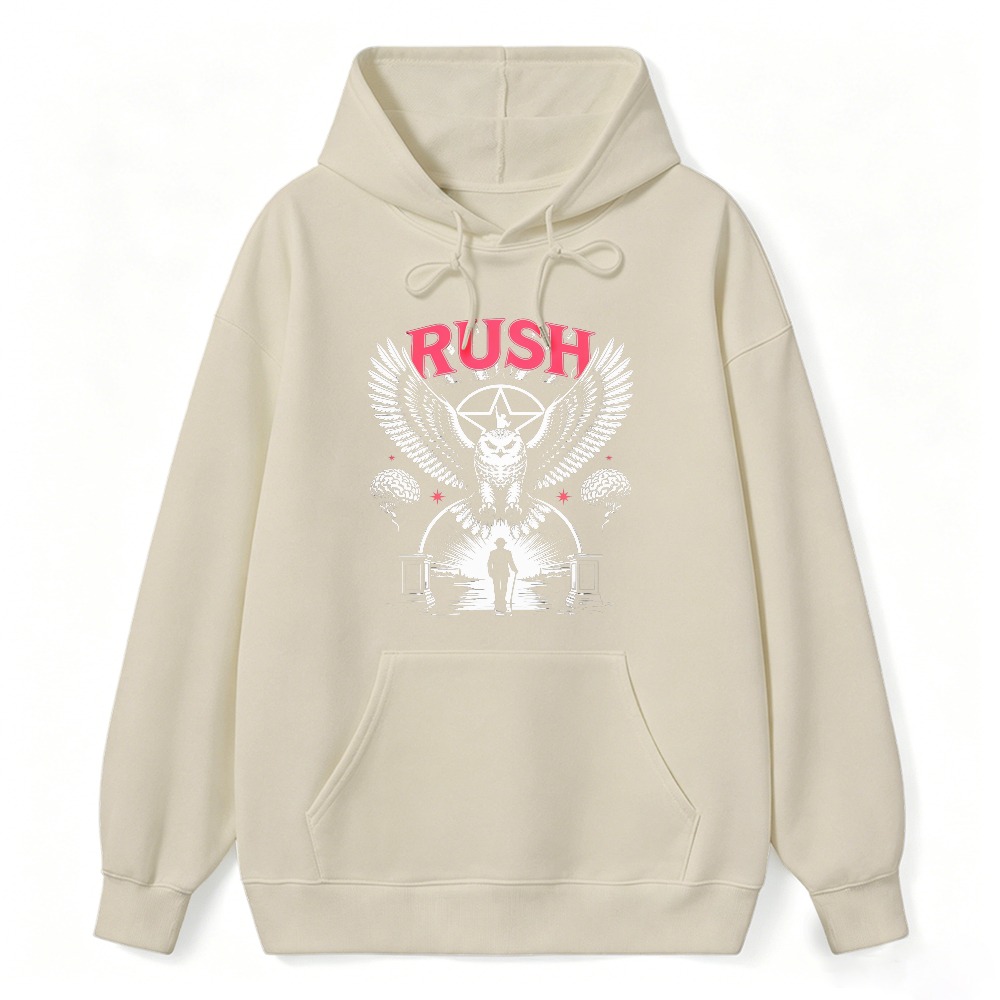 Rush Band Vintage Rock Music Owl Wing Graphic Hoodie