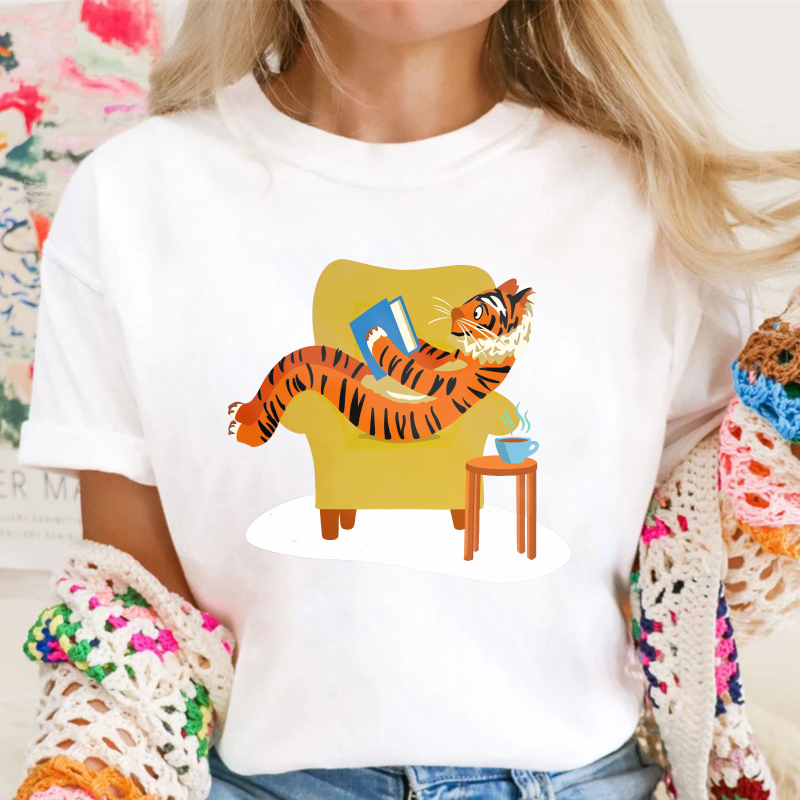 Tiger Reading Book On Armchair With Coffee Table, Unisex Classic T-shirt